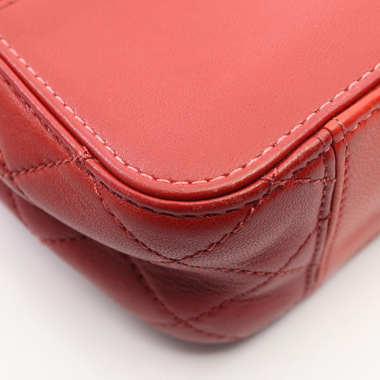 Chanel Shoulder Bag Quilted Red Pink Lambskin Bicolor Chain