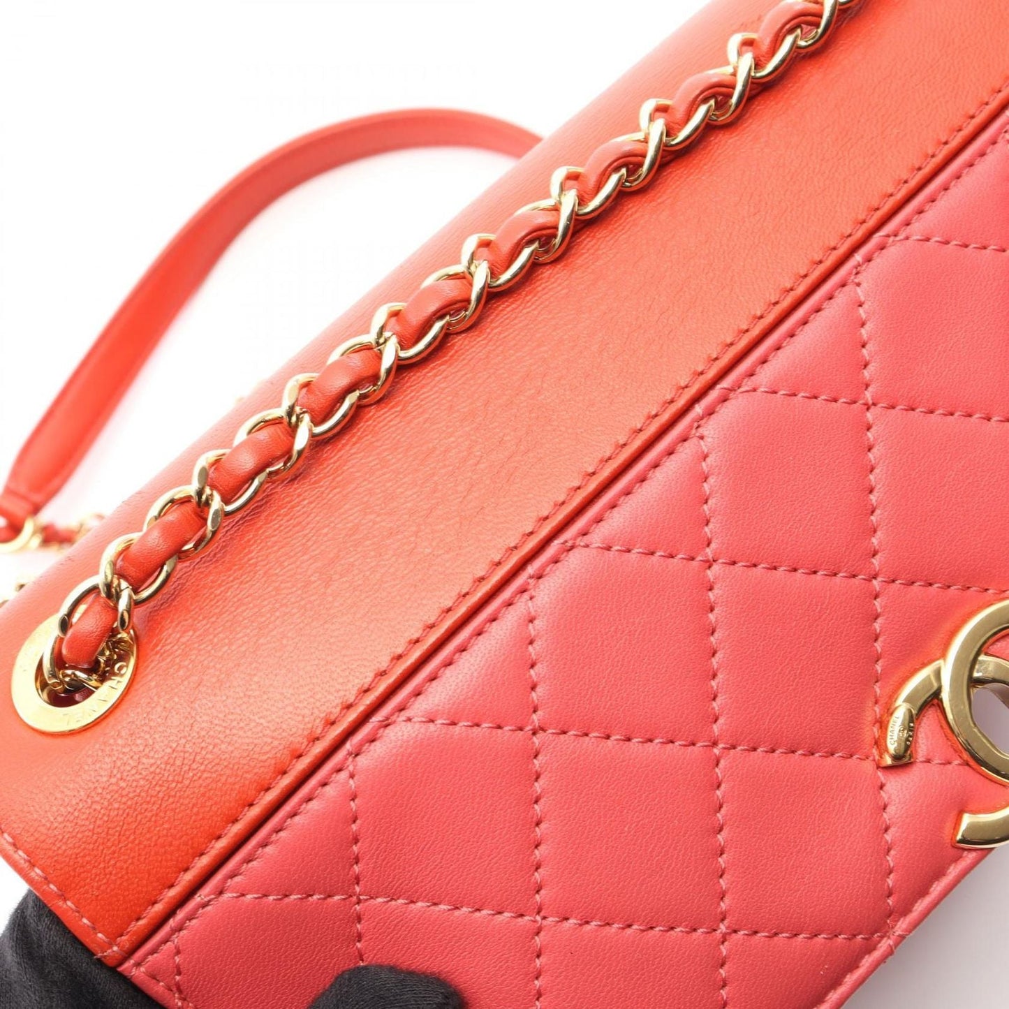 Chanel Shoulder Bag Quilted Red Pink Lambskin Bicolor Chain