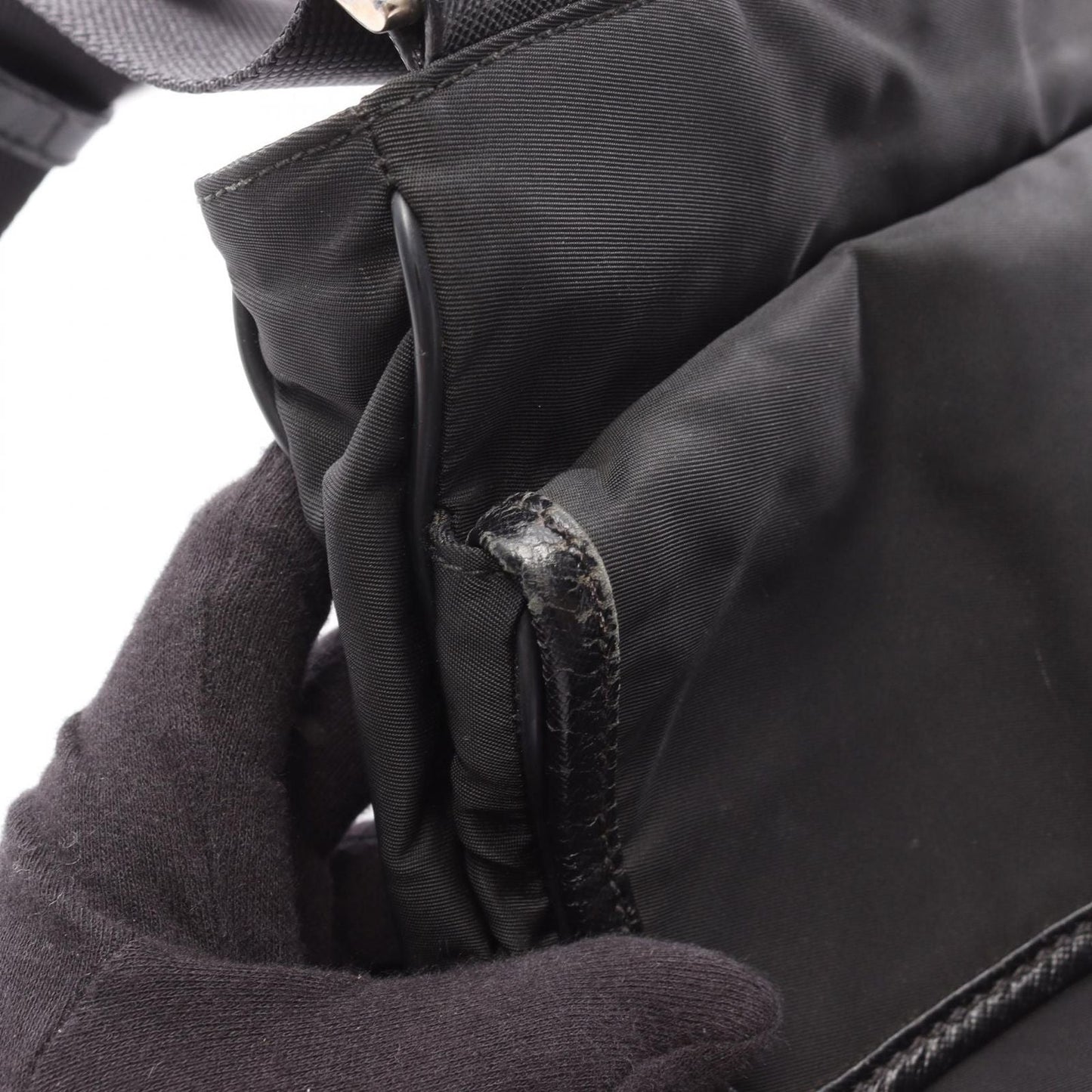 Prada Shoulder Bag Viaggio Black Nylon Saffiano Leather Triangle Logo Messenger