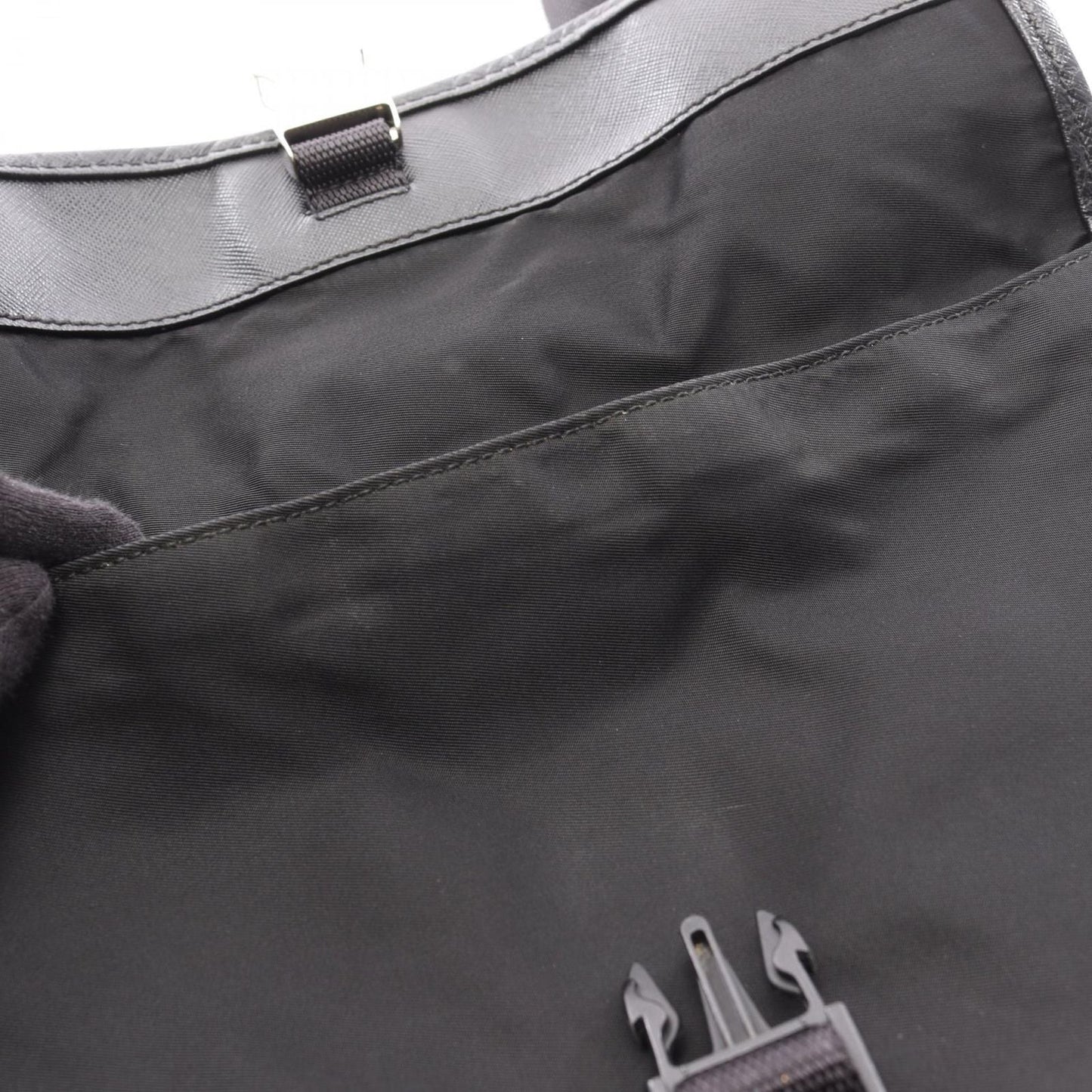 Prada Shoulder Bag Viaggio Black Nylon Saffiano Leather Triangle Logo Messenger