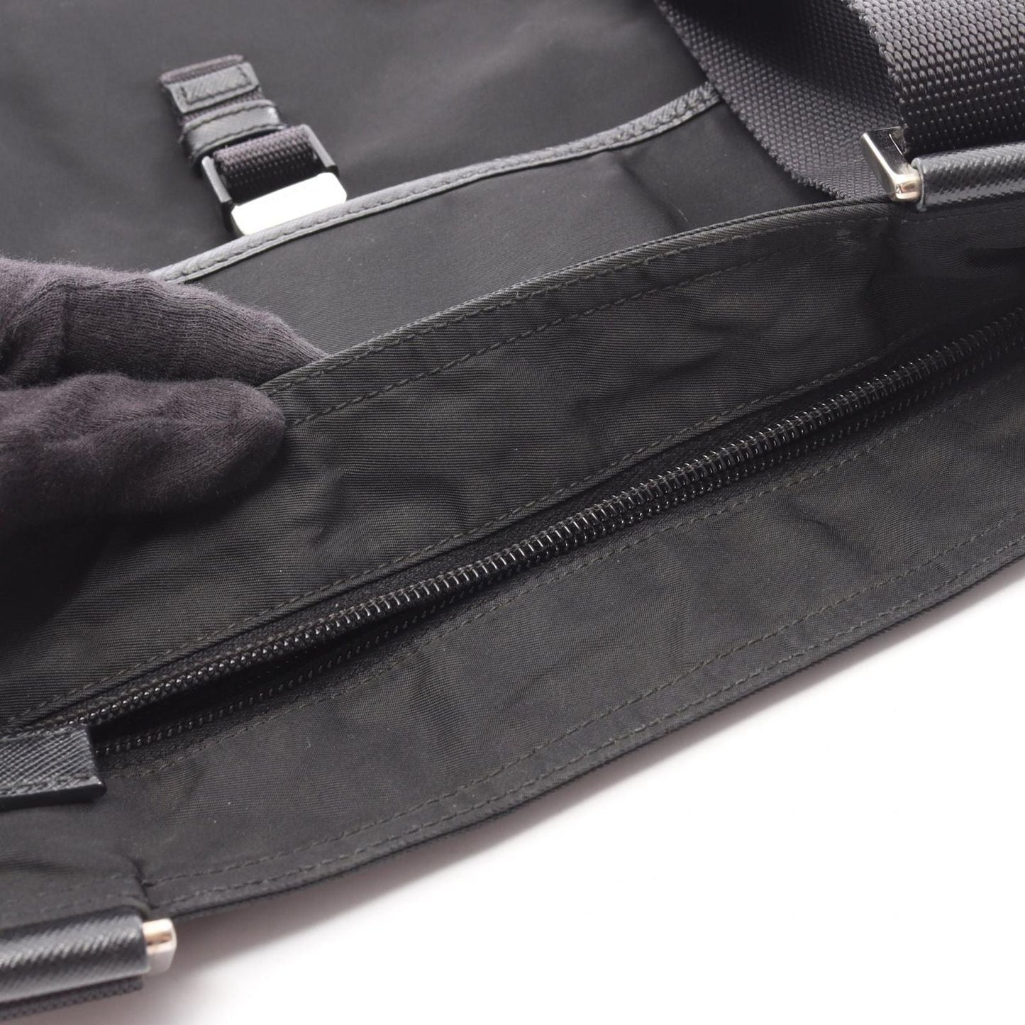 Prada Shoulder Bag Viaggio Black Nylon Saffiano Leather Triangle Logo Messenger