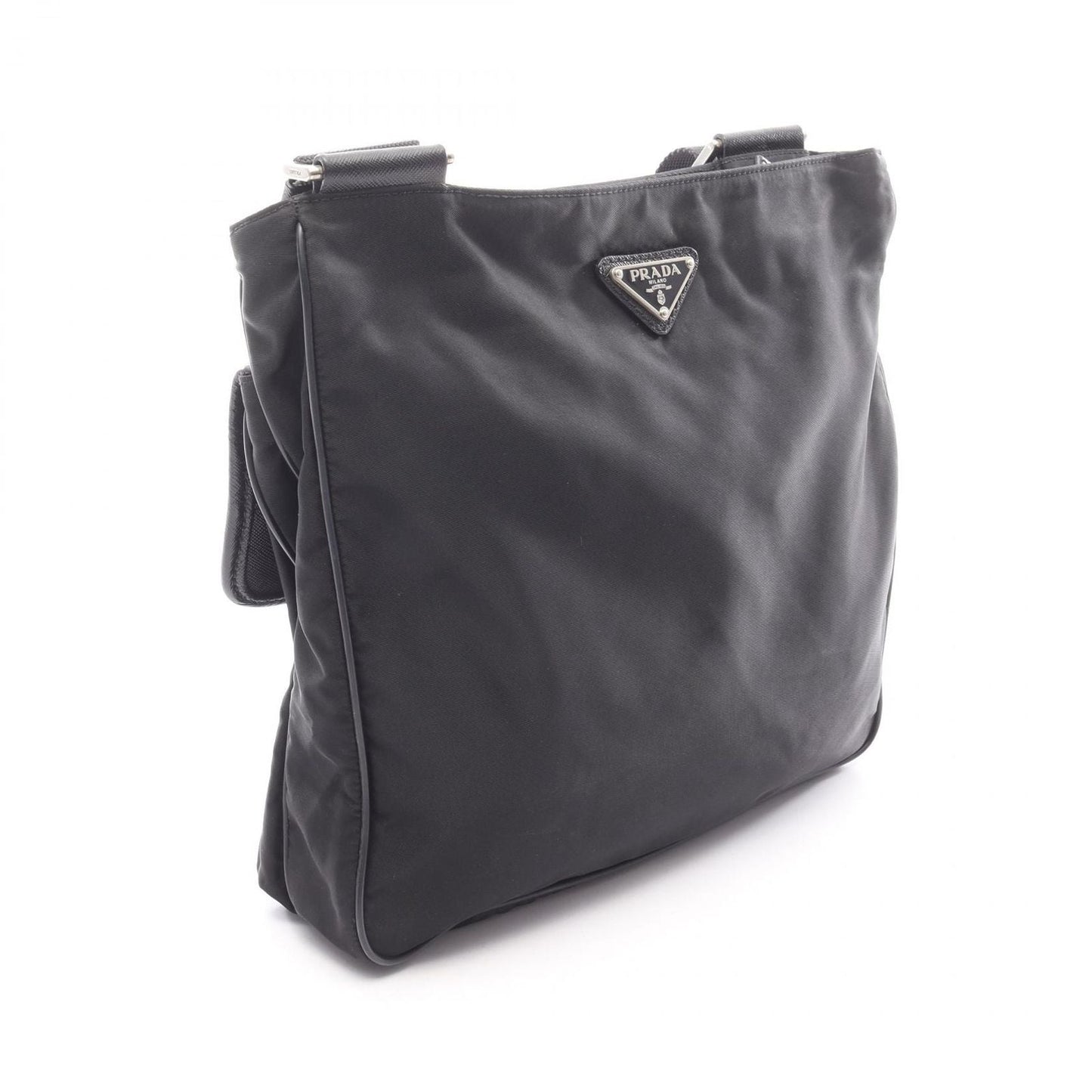 Prada Shoulder Bag Viaggio Black Nylon Saffiano Leather Triangle Logo Messenger
