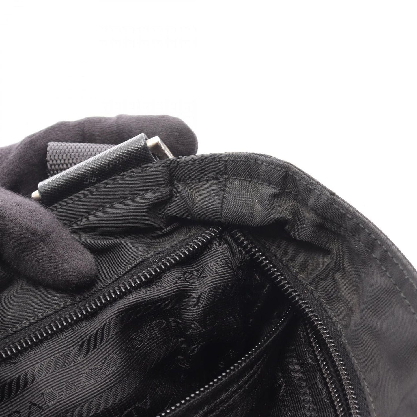 Prada Shoulder Bag Viaggio Black Nylon Saffiano Leather Triangle Logo Messenger