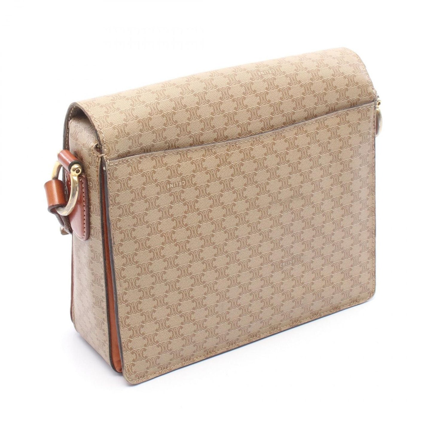 Celine Shoulder Bag Macadam Beige Brown Canvas Leather