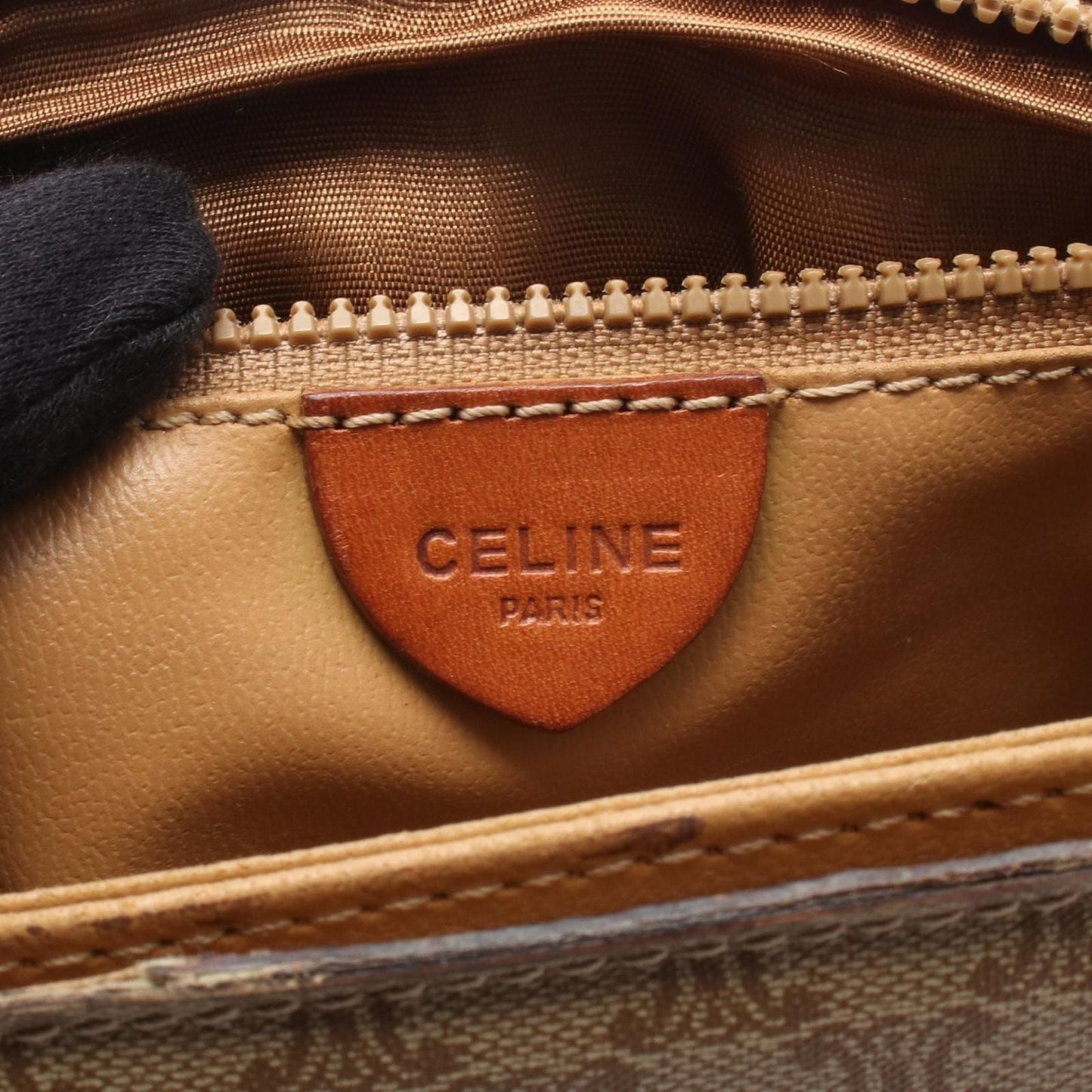 Celine Shoulder Bag Macadam Beige Brown Canvas Leather