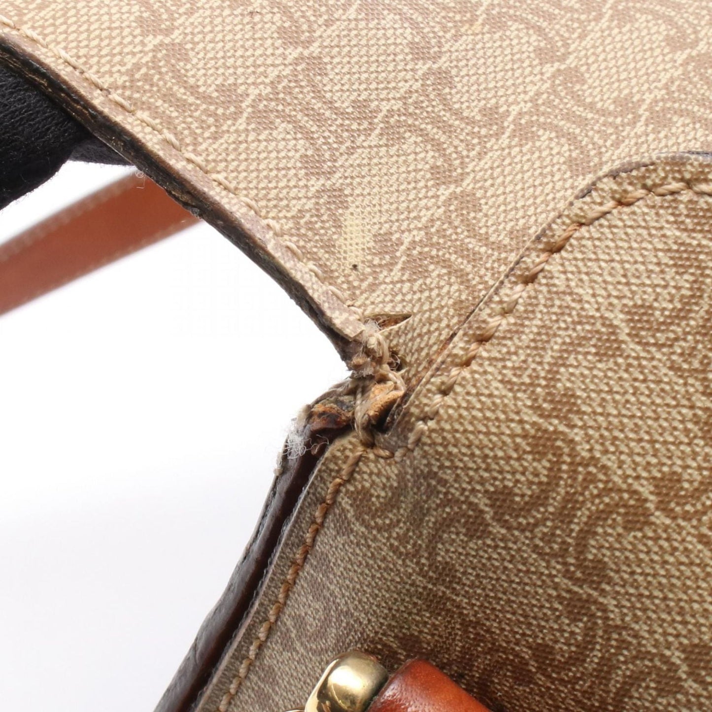 Celine Shoulder Bag Macadam Beige Brown Canvas Leather