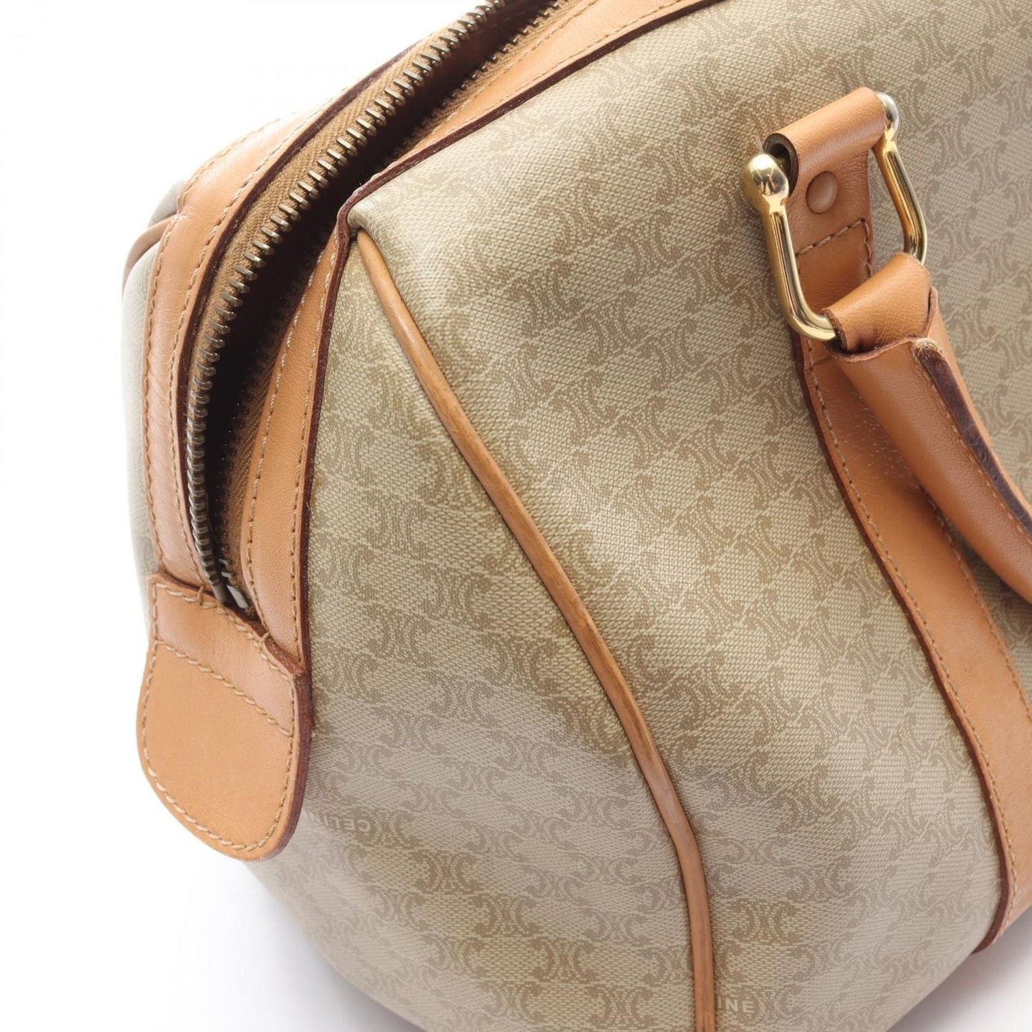 Celine Handbag Macadam Beige Brown Canvas Leather Mini Boston