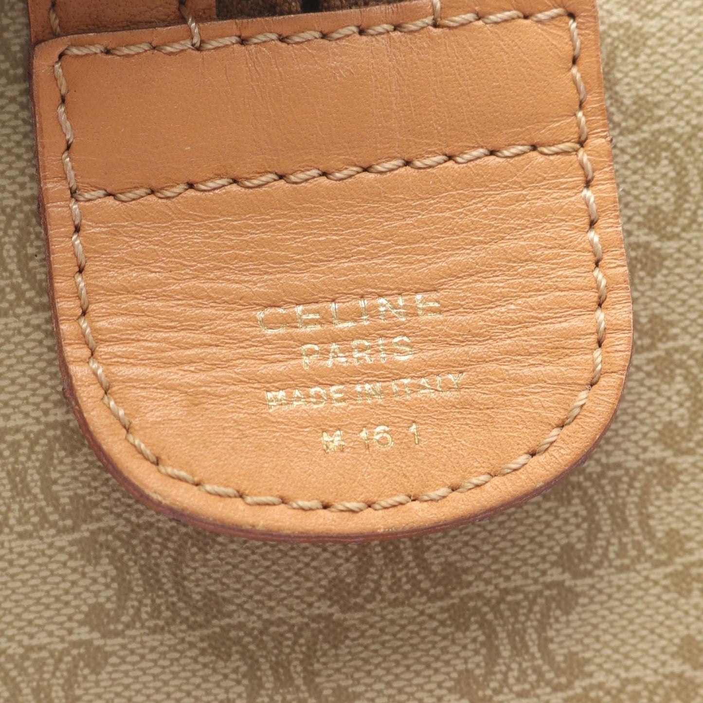 Celine Handbag Macadam Beige Brown Canvas Leather Mini Boston