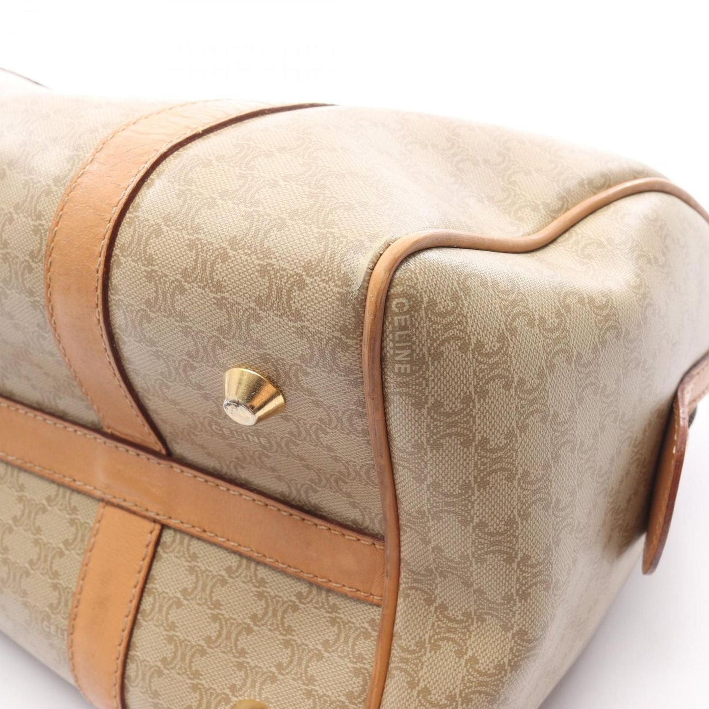 Celine Handbag Macadam Beige Brown Canvas Leather Mini Boston