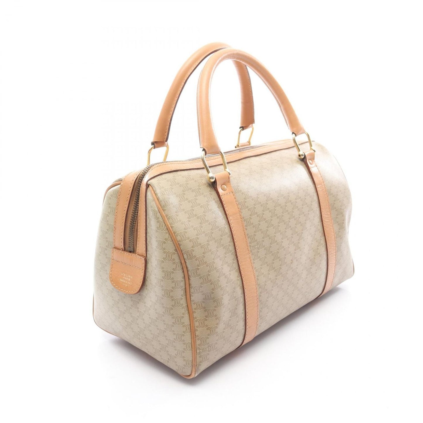 Celine Handbag Macadam Beige Brown Canvas Leather Mini Boston