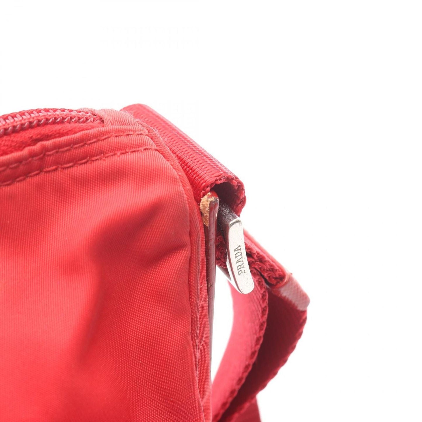 Prada Shoulder Bag Triangle Plate Red Nylon Saffiano Leather Logo