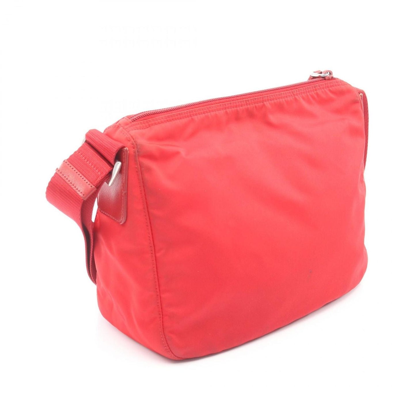 Prada Shoulder Bag Triangle Plate Red Nylon Saffiano Leather Logo
