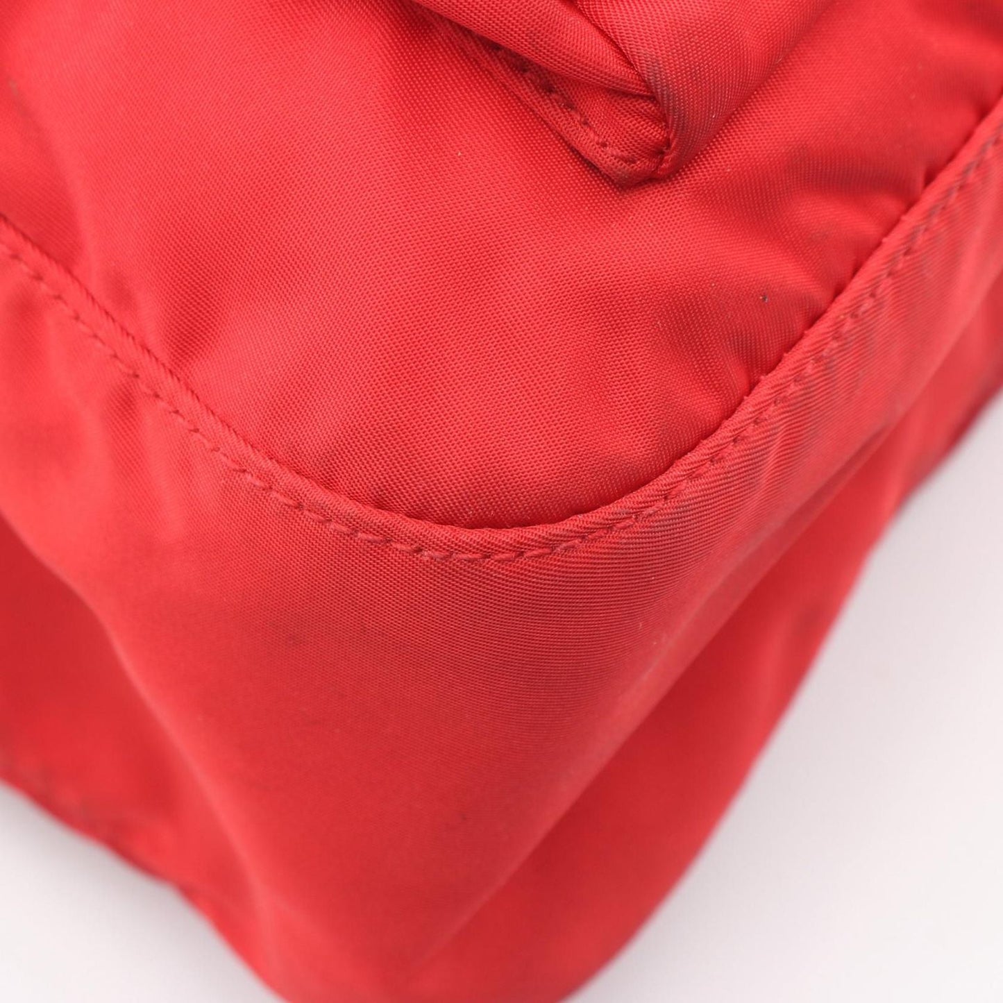 Prada Shoulder Bag Triangle Plate Red Nylon Saffiano Leather Logo