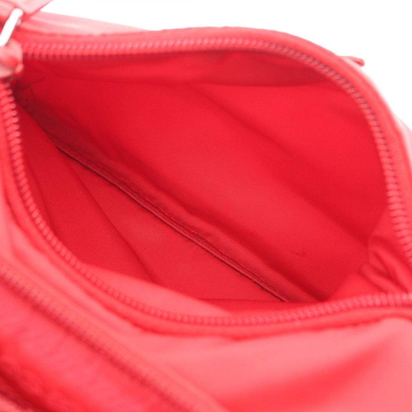 Prada Shoulder Bag Triangle Plate Red Nylon Saffiano Leather Logo