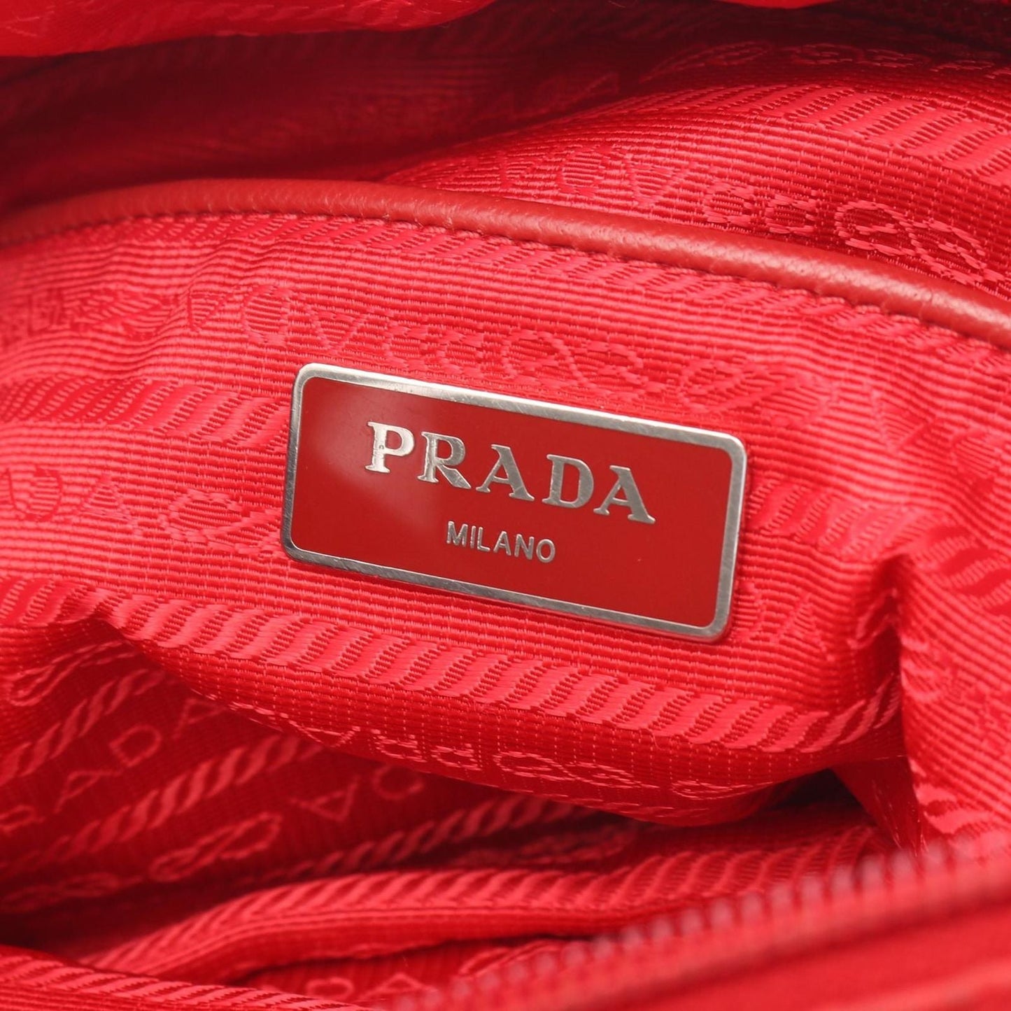Prada Shoulder Bag Triangle Plate Red Nylon Saffiano Leather Logo