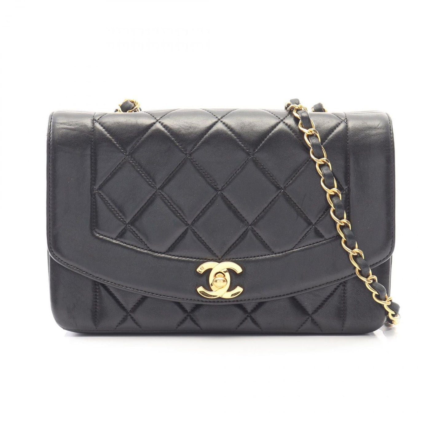 Chanel Shoulder Bag Quilted Diana Flap Black Lambskin Chain