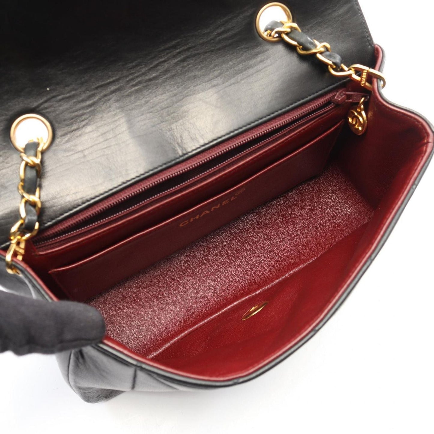 Chanel Shoulder Bag Quilted Diana Flap Black Lambskin Chain