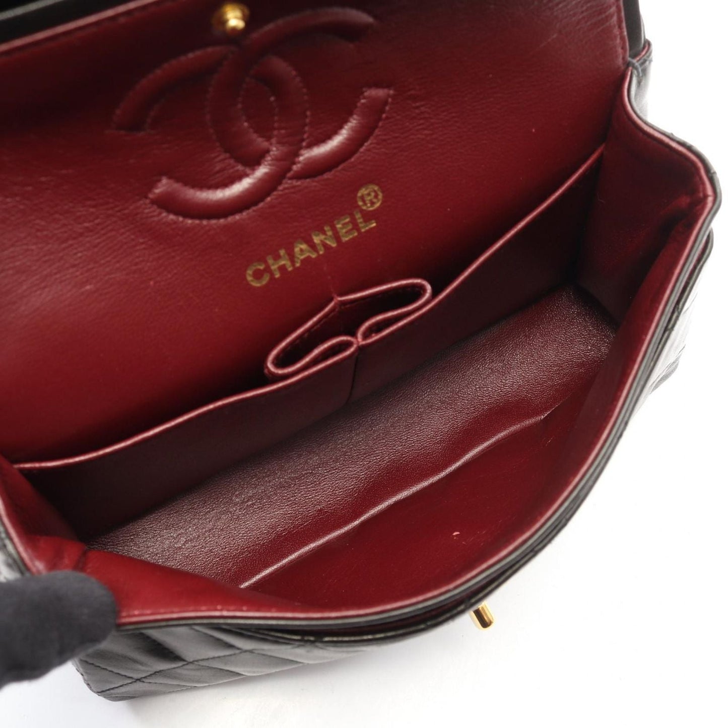 Chanel Shoulder Bag Quilted Double Flap Black Lambskin Chain
