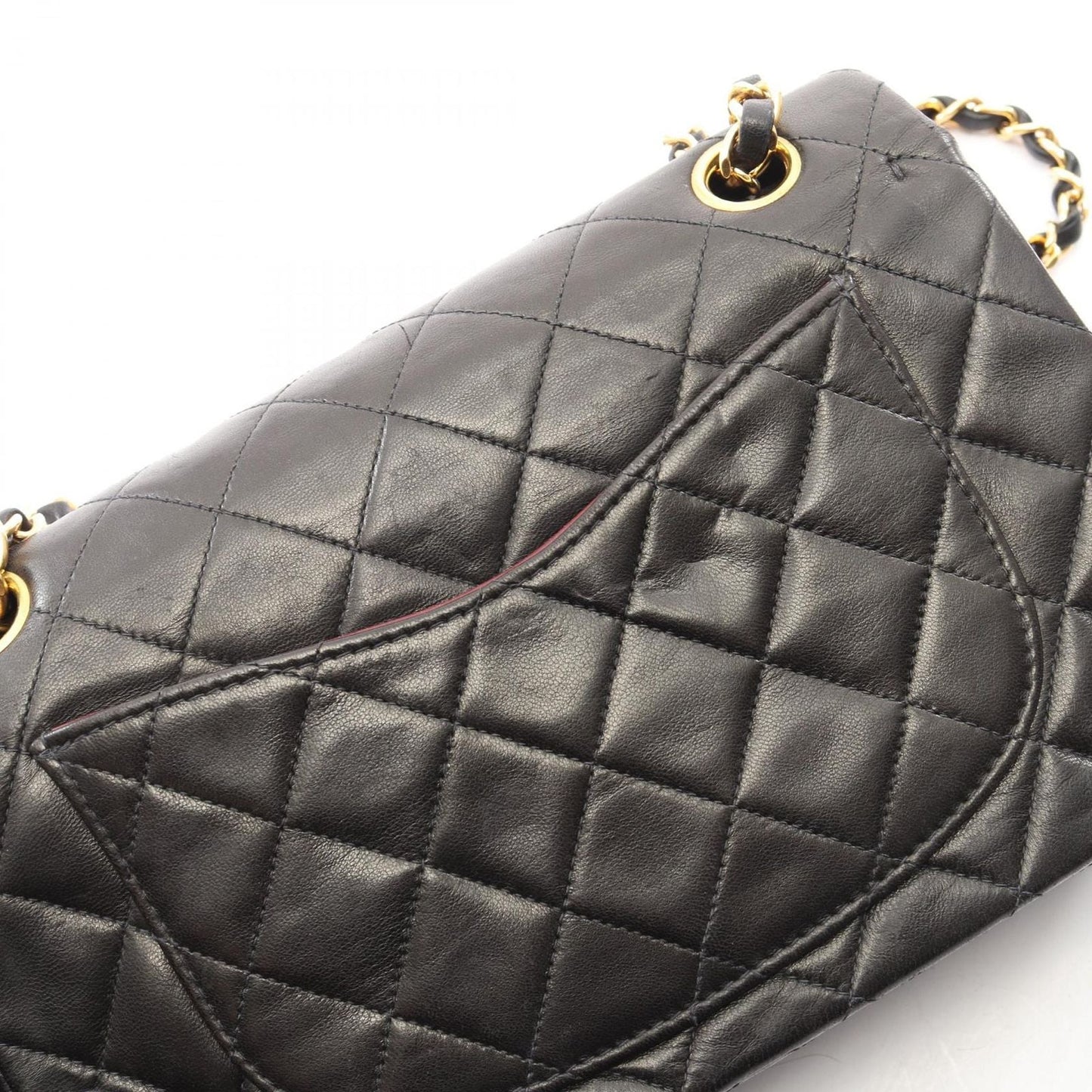 Chanel Shoulder Bag Quilted Double Flap Black Lambskin Chain