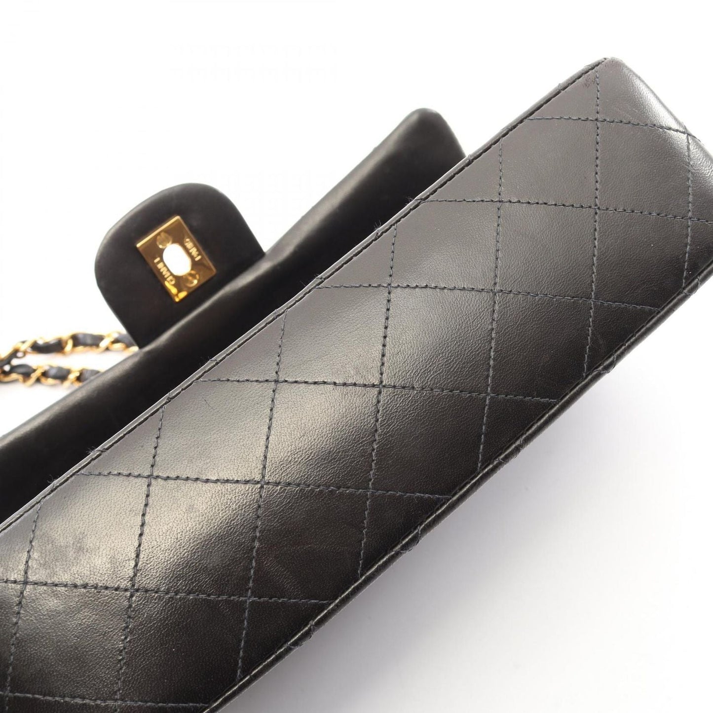 Chanel Shoulder Bag Quilted Double Flap Black Lambskin Chain
