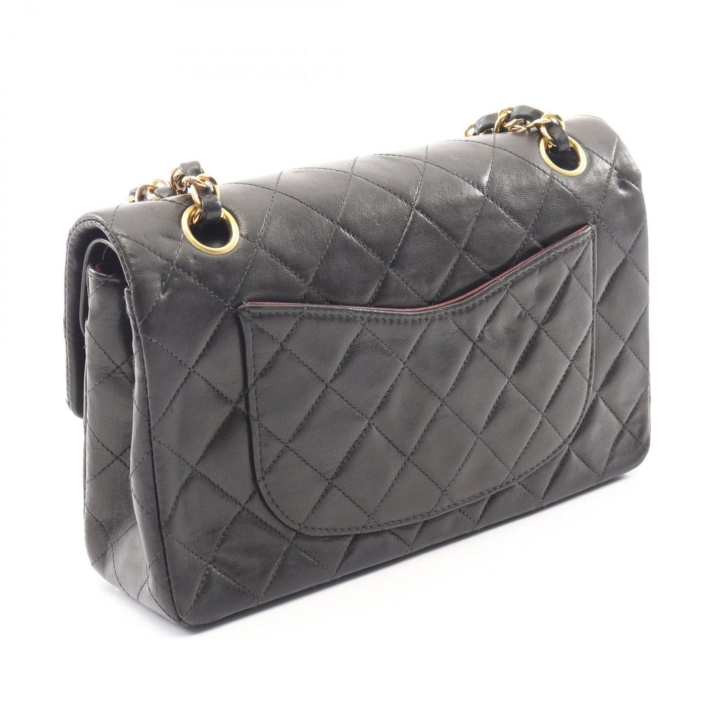 Chanel Shoulder Bag Quilted Double Flap Black Lambskin Chain