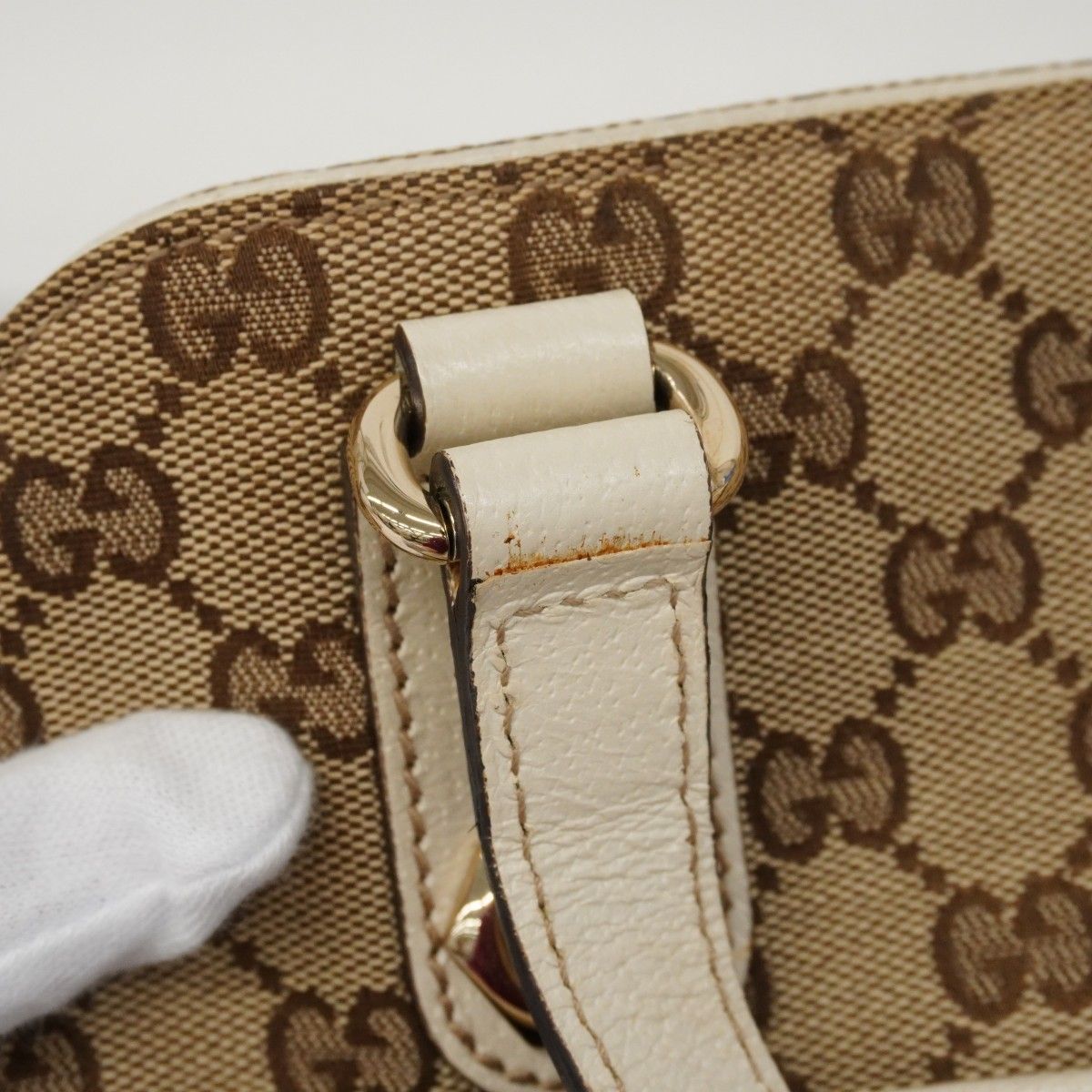 Gucci Handbag GG Canvas Brown Ivory Champagne Gold