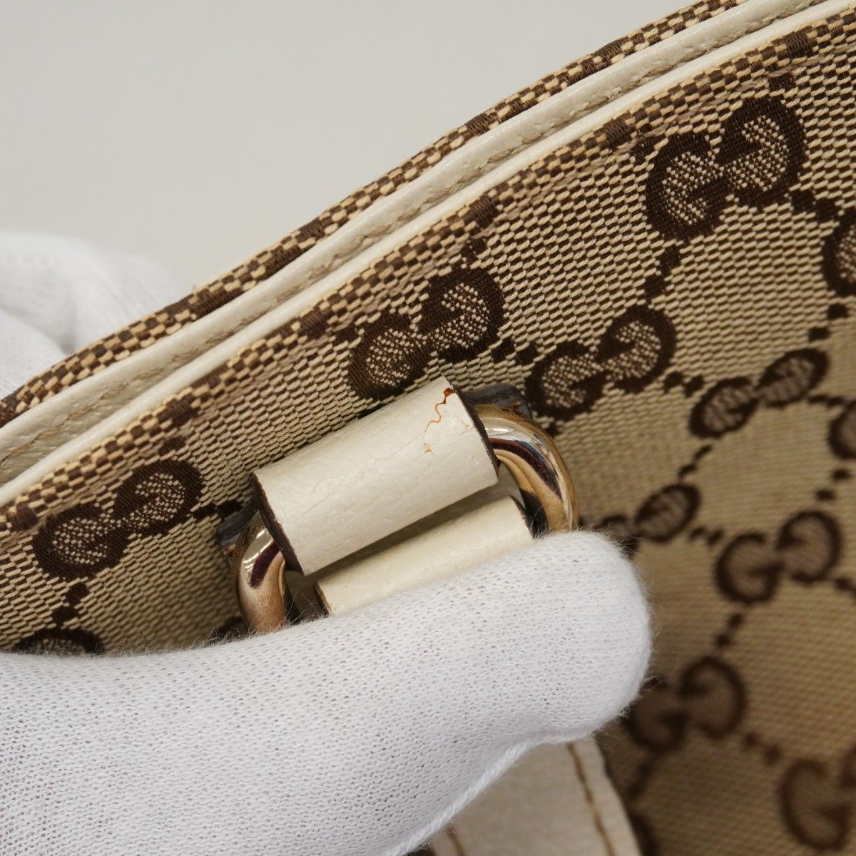 Gucci Handbag GG Canvas Brown Ivory Champagne Gold