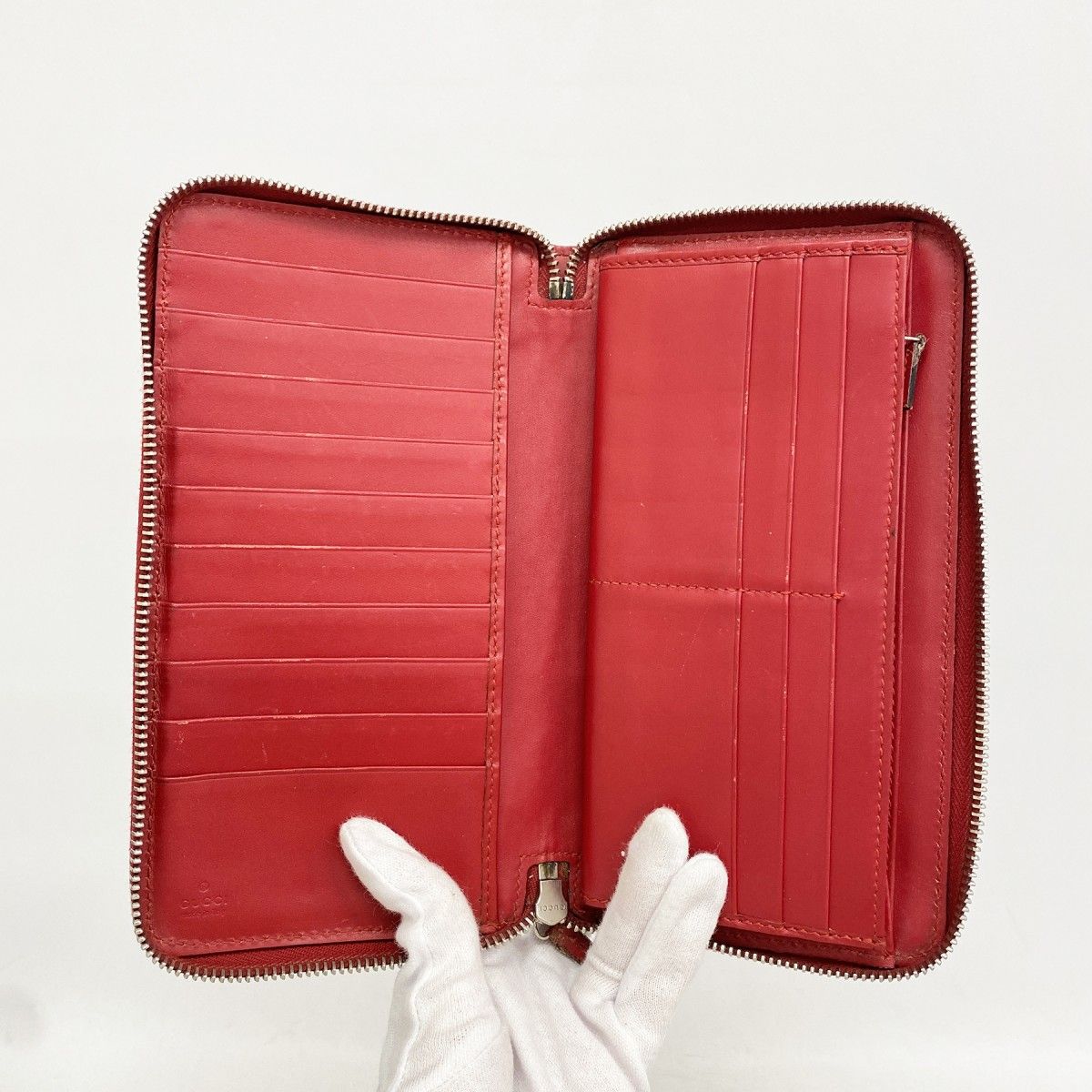 Gucci Wallet Guccissima Leather Red Silver