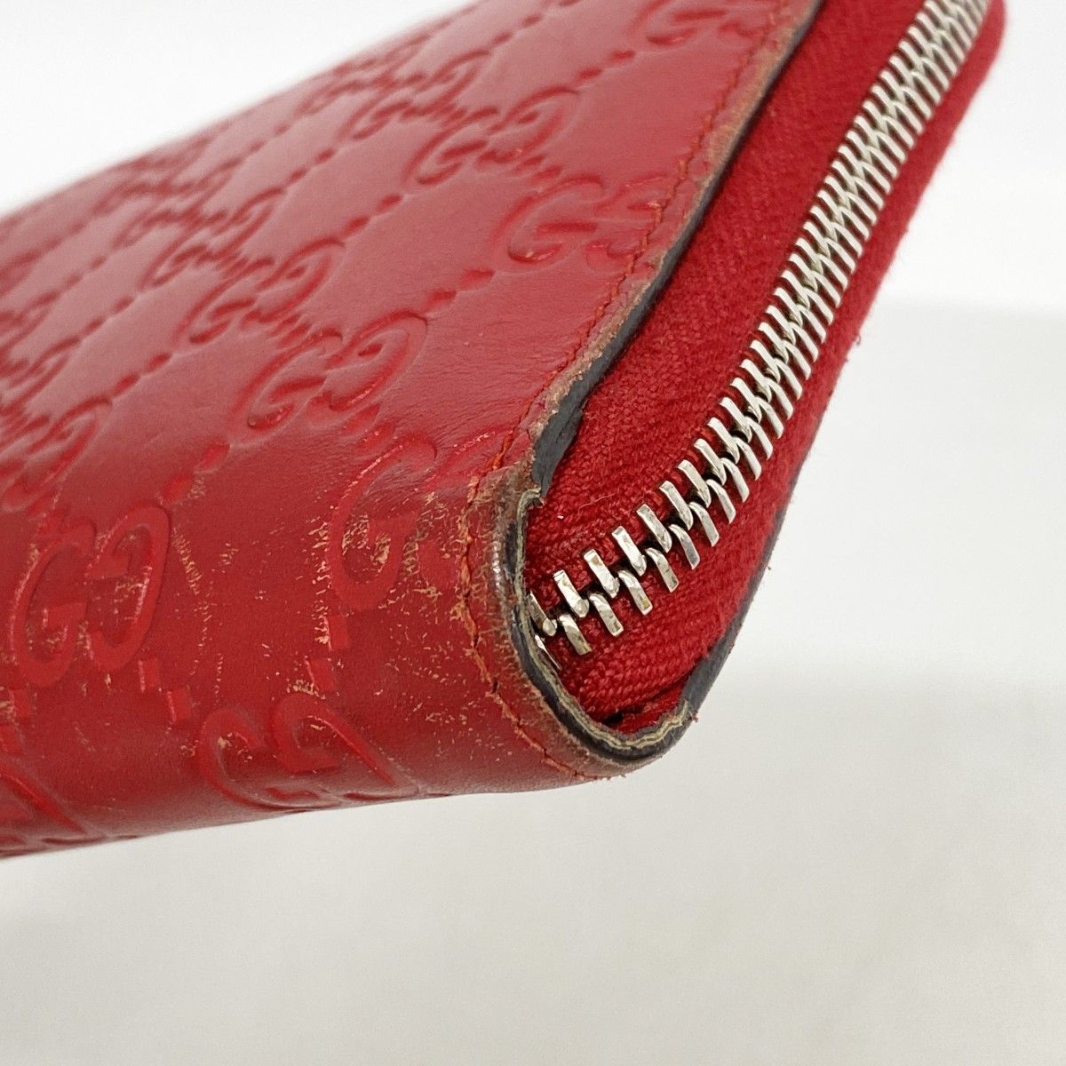 Gucci Wallet Guccissima Leather Red Silver