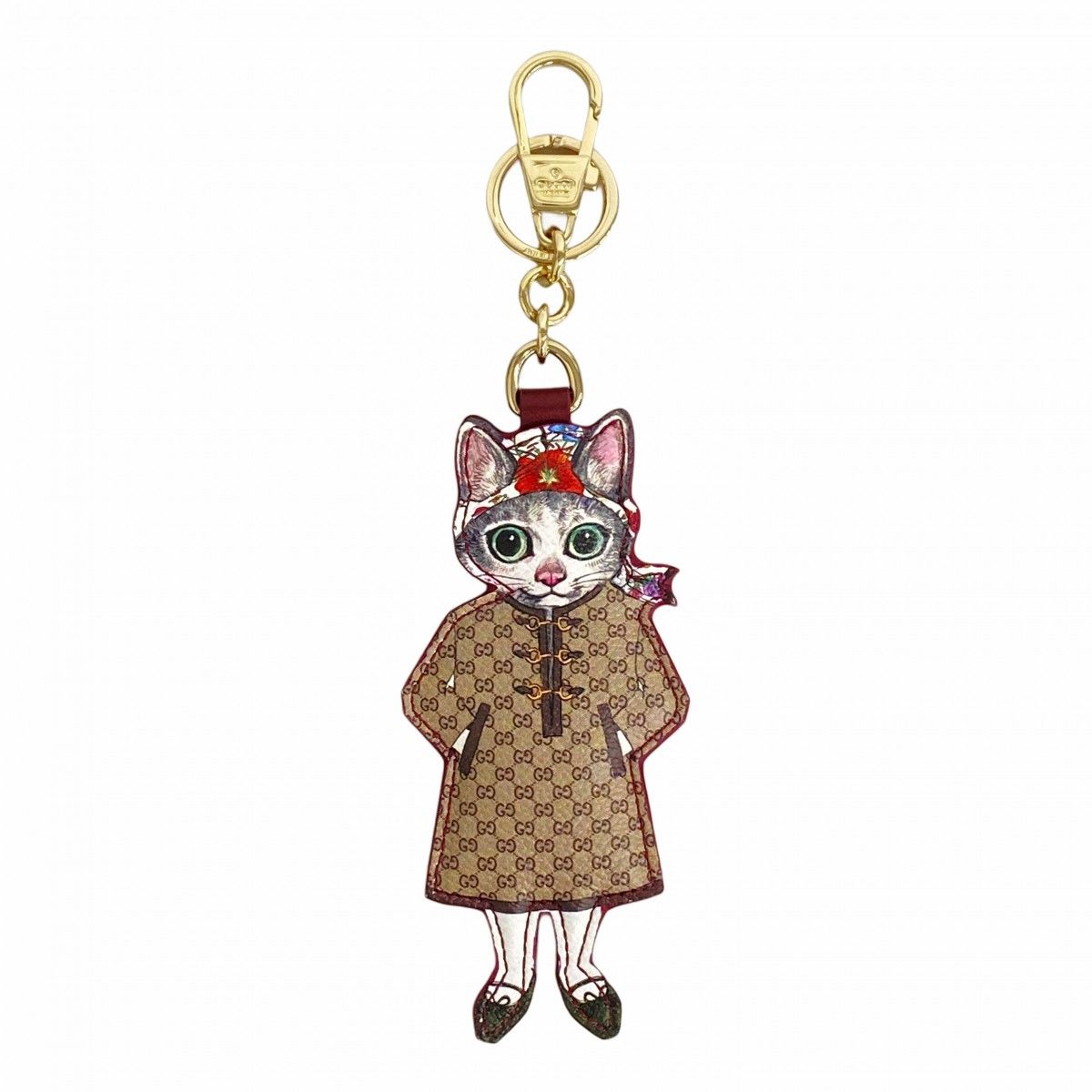 Gucci Key Holder Charm Yuko Higuchi Brown Champagne Gold