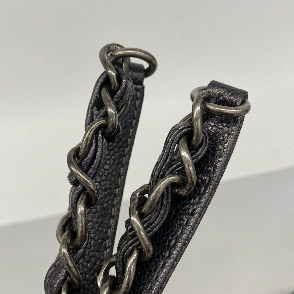 Chanel Chain Tote Quilted Caviar Leather Dark Gray Silver