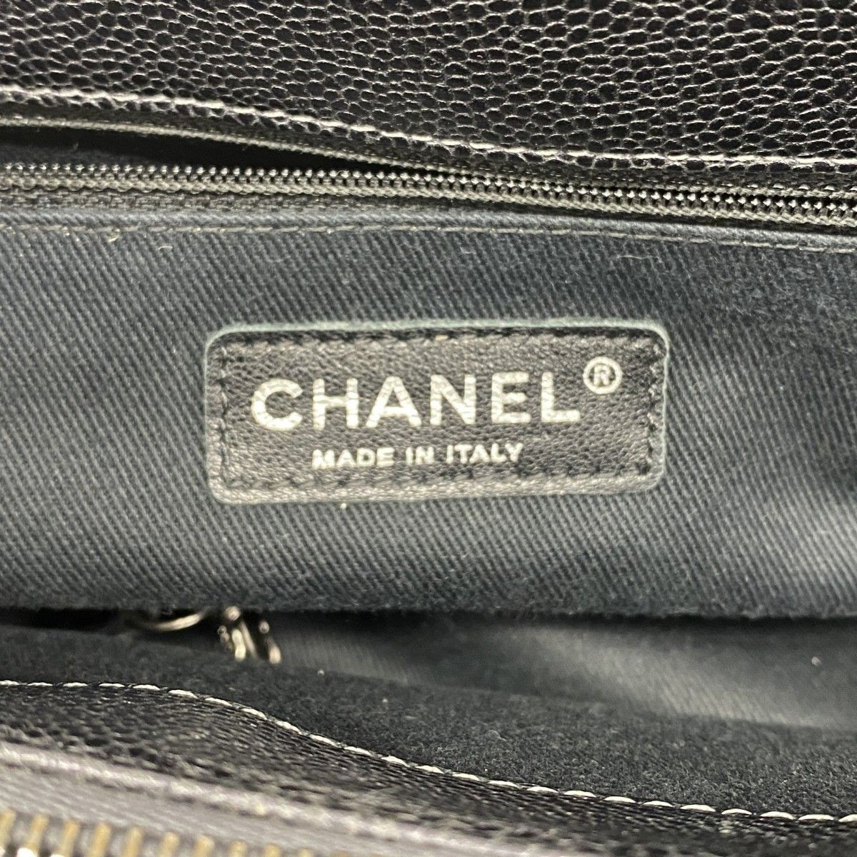 Chanel Chain Tote Quilted Caviar Leather Dark Gray Silver