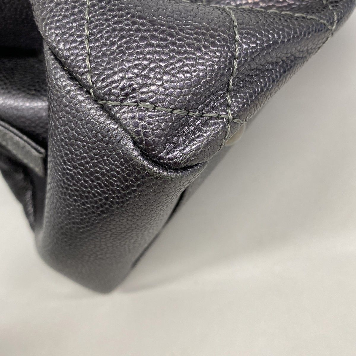 Chanel Chain Tote Quilted Caviar Leather Dark Gray Silver