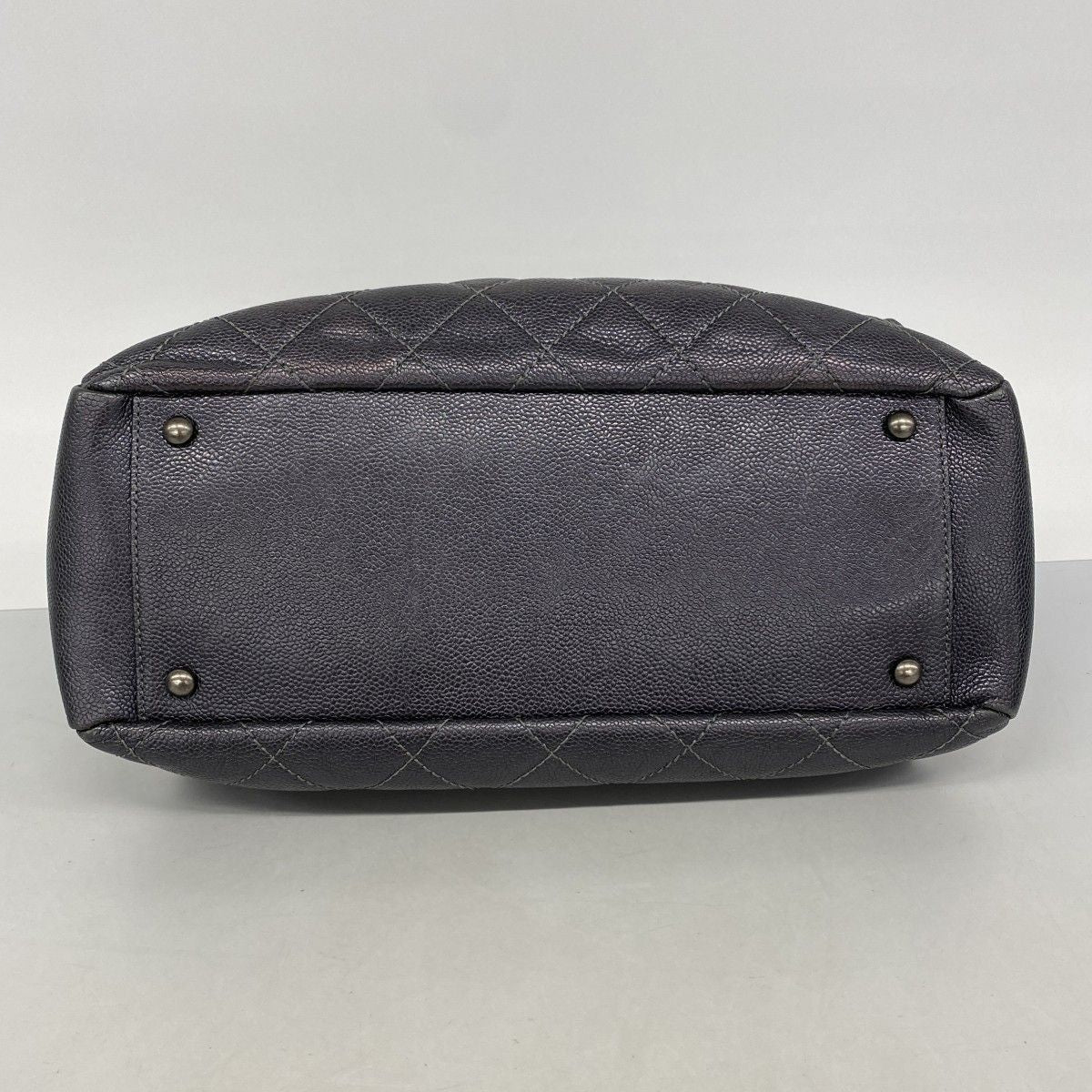 Chanel Chain Tote Quilted Caviar Leather Dark Gray Silver