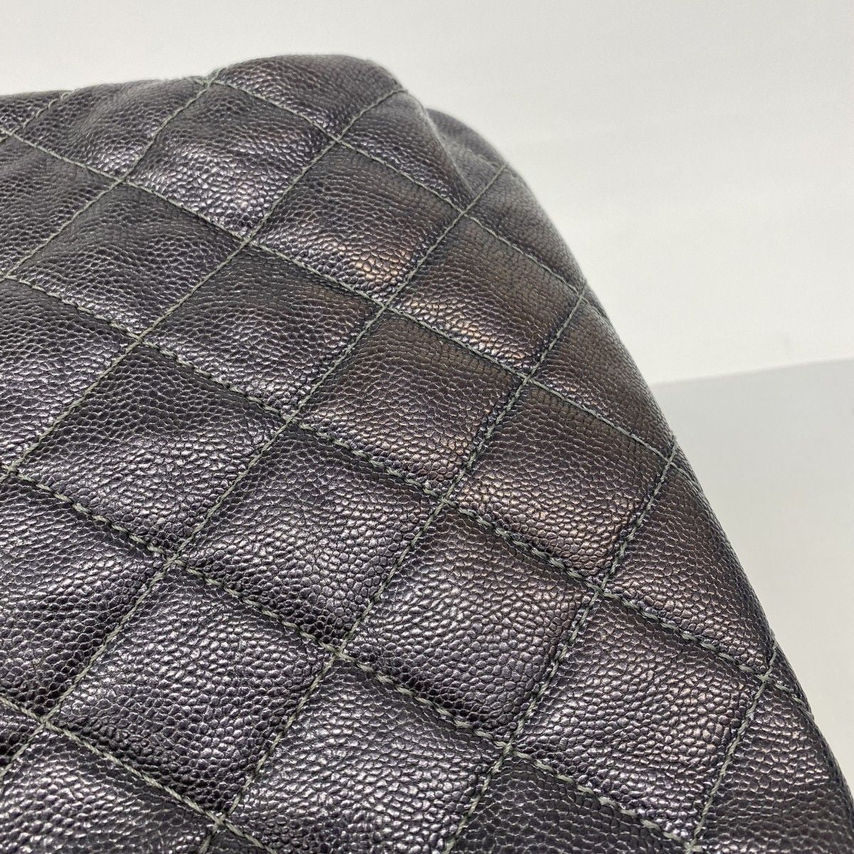 Chanel Chain Tote Quilted Caviar Leather Dark Gray Silver