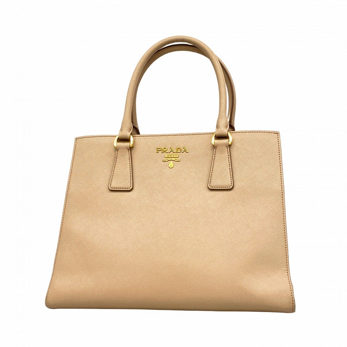 Prada Handbag Saffiano Leather Beige Gold