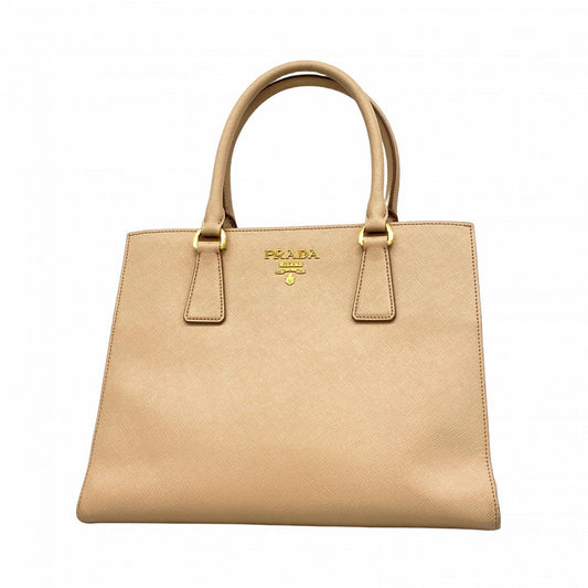 Prada Handbag Saffiano Leather Beige Gold