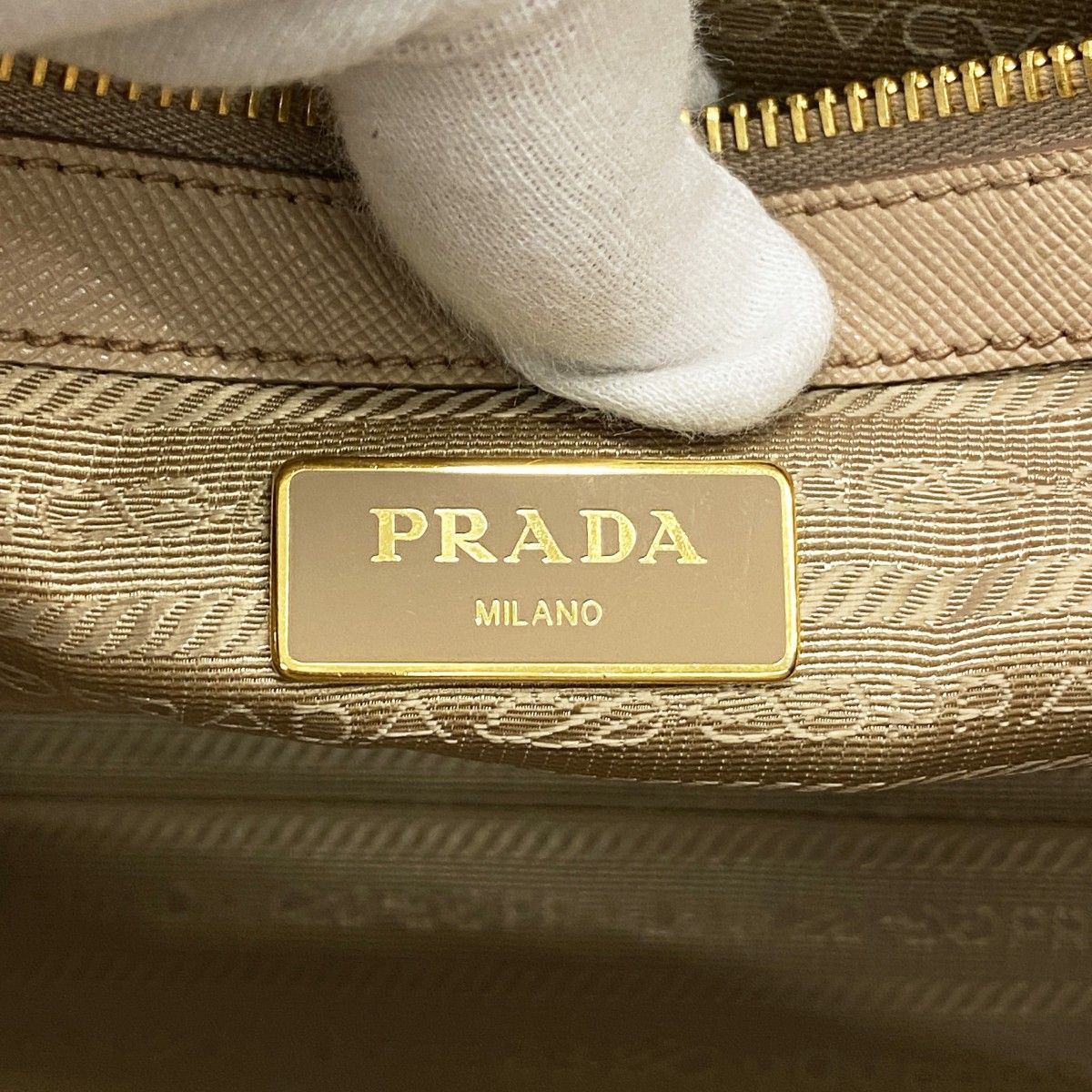 Prada Handbag Saffiano Leather Beige Gold