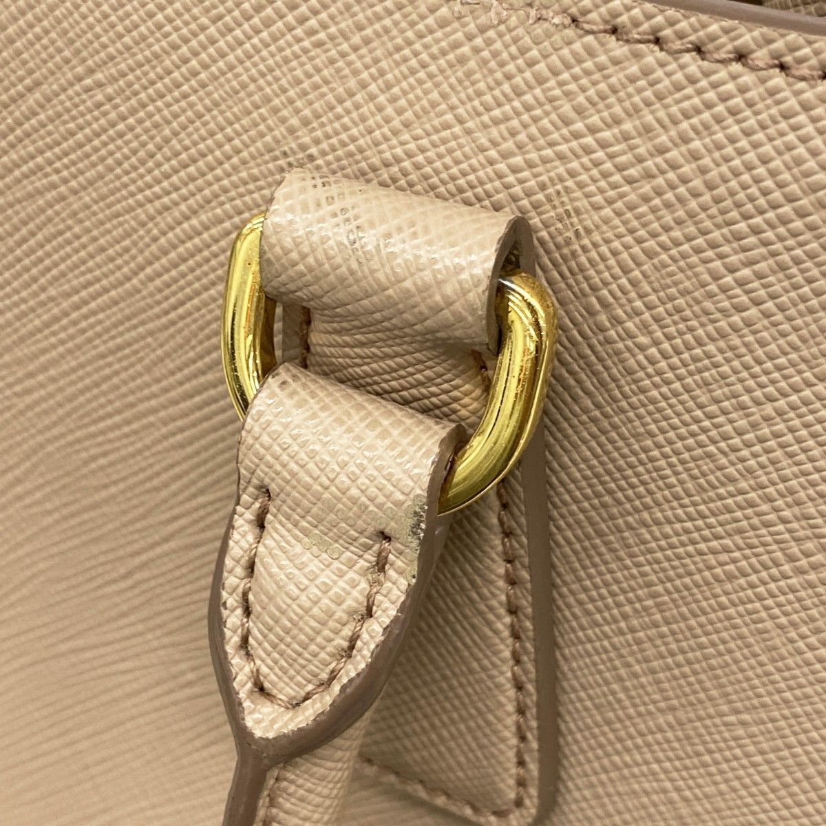 Prada Handbag Saffiano Leather Beige Gold