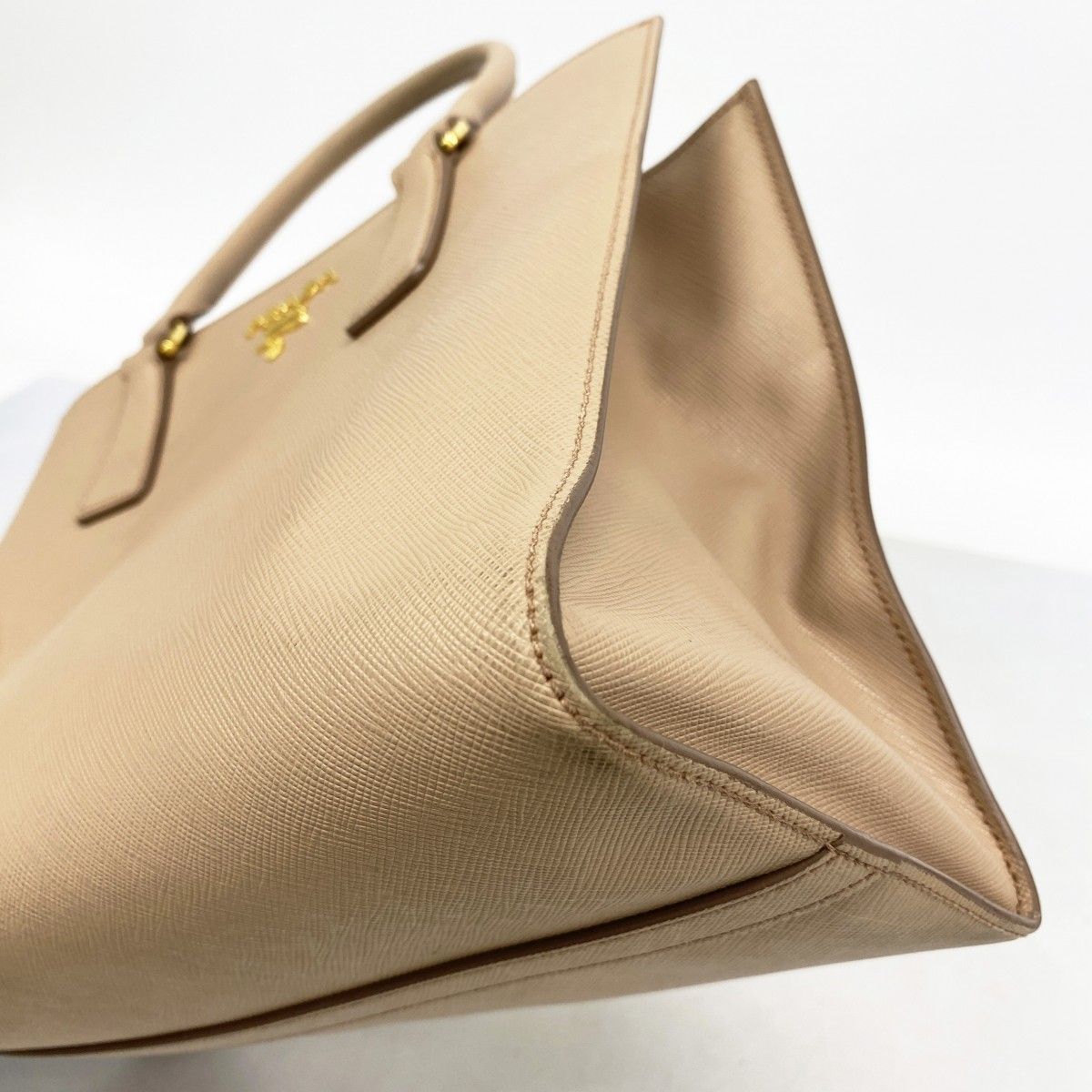 Prada Handbag Saffiano Leather Beige Gold