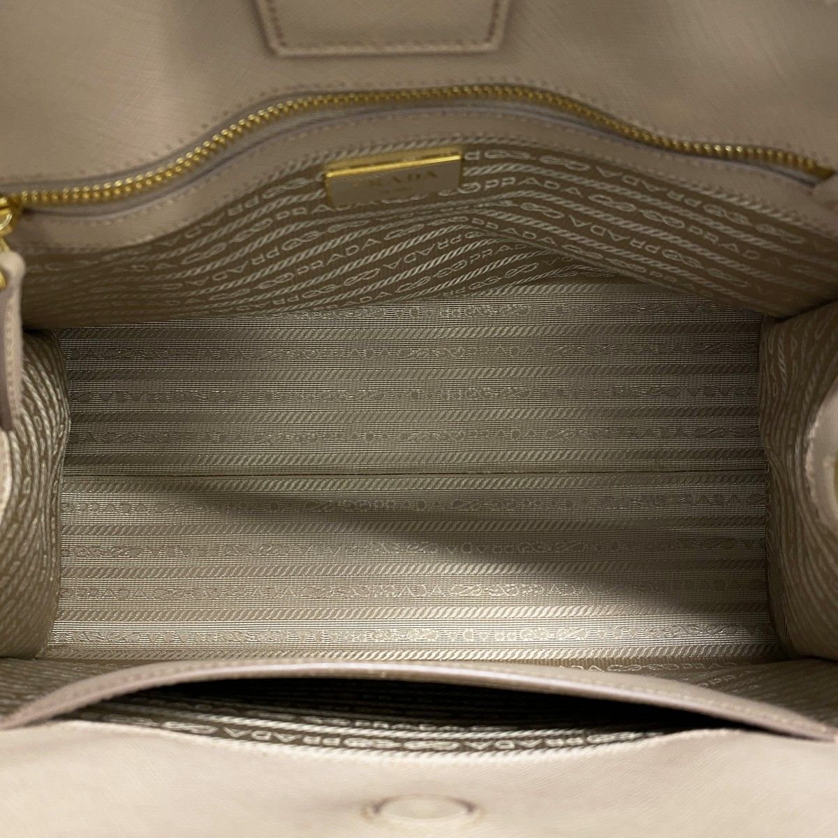 Prada Handbag Saffiano Leather Beige Gold