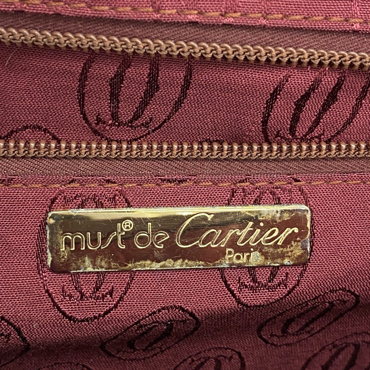 Cartier Business Bag Must Leather Bordeaux Gold Silver