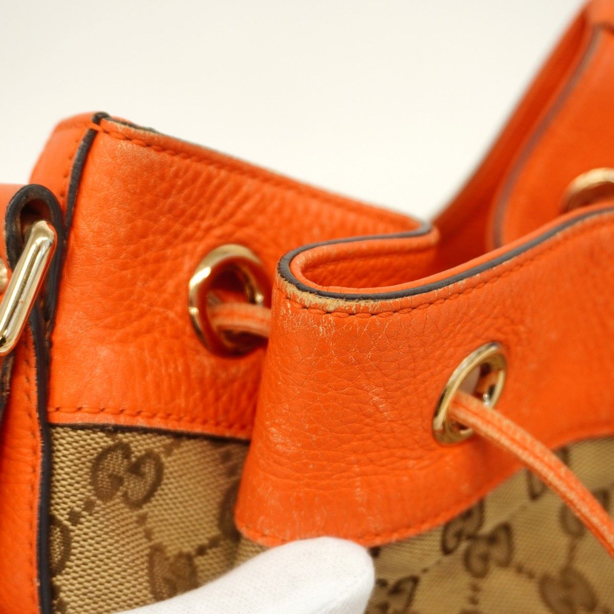 Gucci Shoulder Bag GG Canvas Brown Orange Champagne Gold