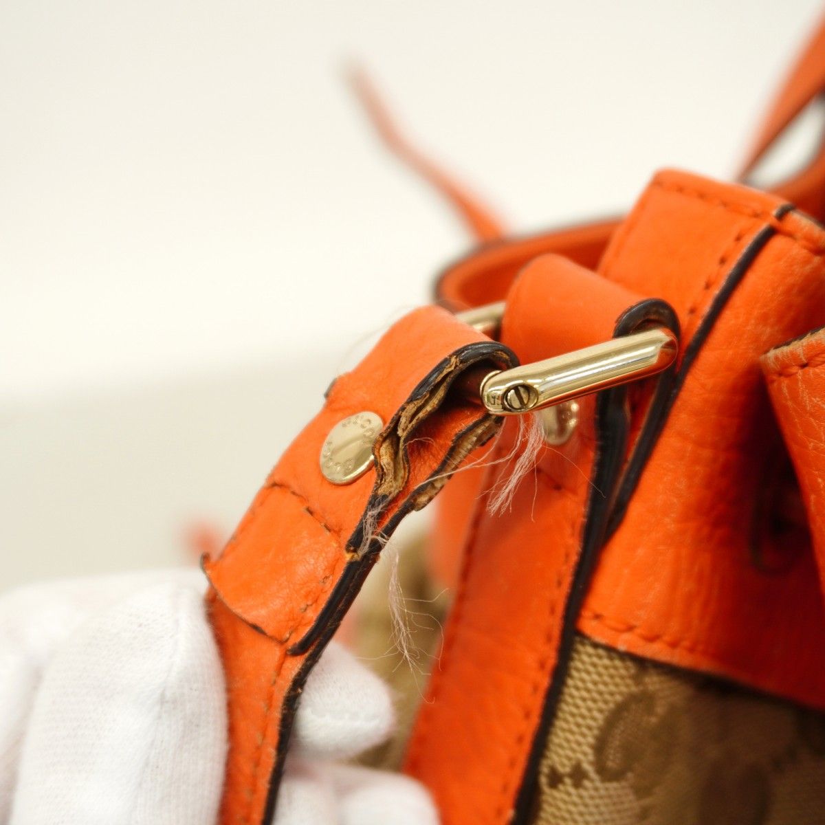 Gucci Shoulder Bag GG Canvas Brown Orange Champagne Gold