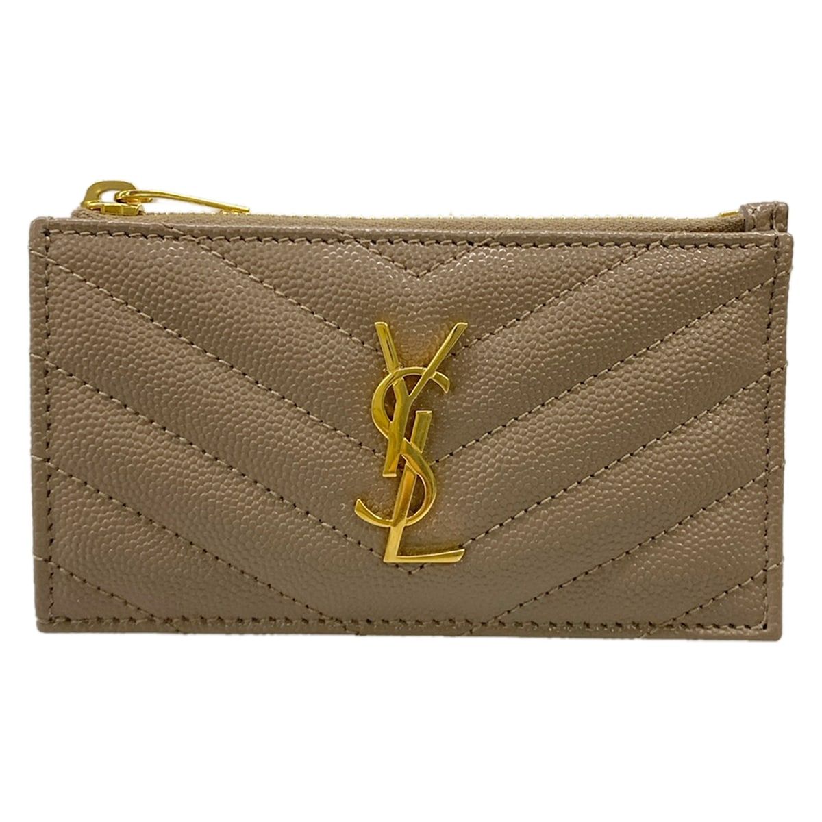 Saint Laurent Paris Coin Case Monogram Fragment Gray Beige Leather