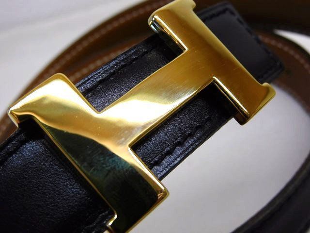 Hermes Mini Constance Belt Buckle 72 cm Reversible Black Brown Gold