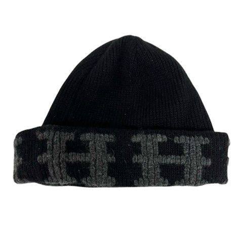 Hermes Knit Cap Cashmere Logo ME Black Gray Hat