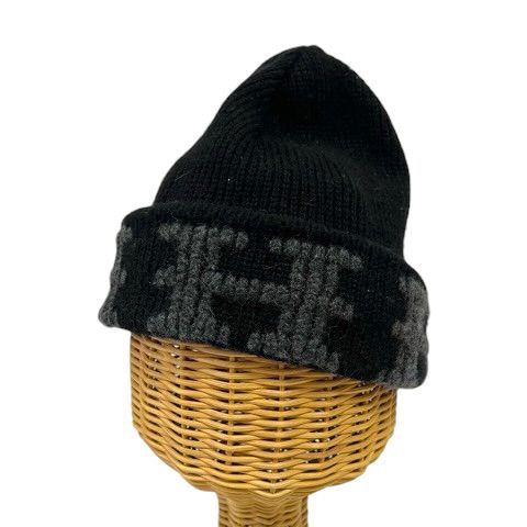 Hermes Knit Cap Cashmere Logo ME Black Gray Hat