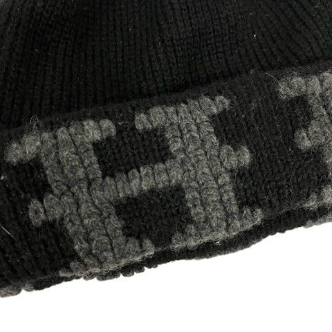 Hermes Knit Cap Cashmere Logo ME Black Gray Hat