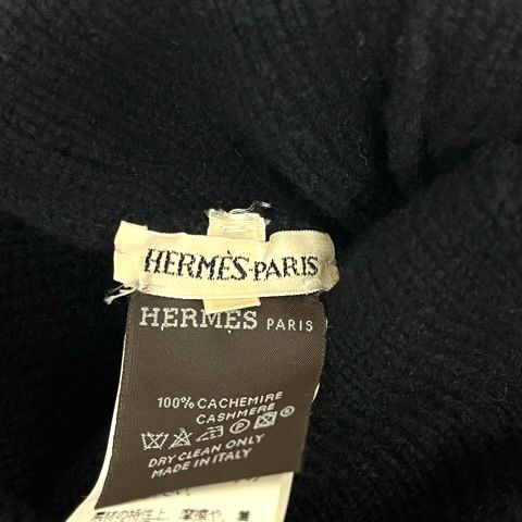 Hermes Knit Cap Cashmere Logo ME Black Gray Hat